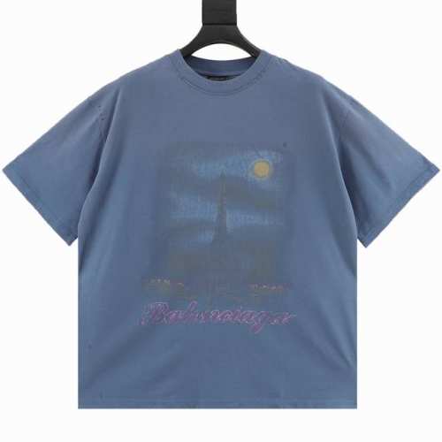 160 balenciaga巴黎世家 夜景铁塔短袖T恤 新面料 新版型 独家定织定染布料 质感柔软舒适 洗水磨烂破洞 数码直喷图案喷马骝工艺 os落肩宽松版型