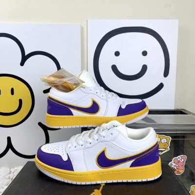 高版本 Aj Jordan Air Jordan 1 Low 耐磨防滑 Aj低帮紫金湖人 复古板鞋 36-44码