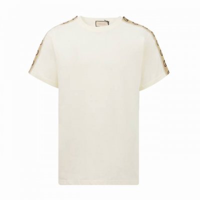 gucci 古驰 侧边织带圆领T恤 夏季渠道限定新款 简约又不失风格的复古品牌标识 夏日炸街酷毙了 情侣气质款的杏色色+黑色 两色推荐入手 客供定制高克重针织纯