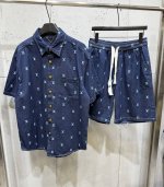爆款套装V驴牌 25春夏新款 蓝色字母刺绣拼接 定制五金纽扣 高品质牛仔套装 码数：S-Xxxl 套装不拆