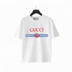 实拍细节图+尺码表 Gucci古驰 红蓝双G Logo条纹印花短袖 官方原版,定制32支双纱纯棉面料，克重230G，手感松软细腻又比一般棉布料扎实，舒适透气不易
