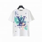 实拍细节图+细节图 Louis Vuitton路易威登水墨渐变印花短袖 最高版本！定制面料260克100%双纱棉！驴家拉浆印花字母结合！ 辅料：开模原版过鉴定领
