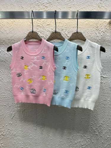 chanel香奈儿小香双C彩色刺绣暗纹提花针织背心 款号 25670105761 颜色 粉色 蓝色 白色 尺码 均码 80-125斤