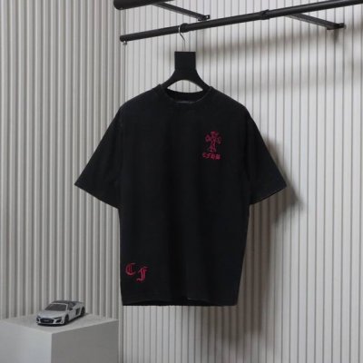 Chromehearts 克罗心 25Ss 走秀款十字架贴布刺绣水洗烧花短袖T恤 定制面料300克双纱 后背一整块大贴布 成本极高 美式酸洗做旧原身布激光烧花贴