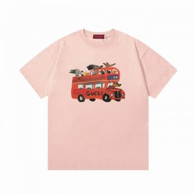 Gucci 古驰 2025新款 数码直喷趣味卡通动物观光巴士Logo 定制皮章 男女同款 短袖T恤 定制300克100 双纱纯棉面料 康丽数码直喷工艺 定染32