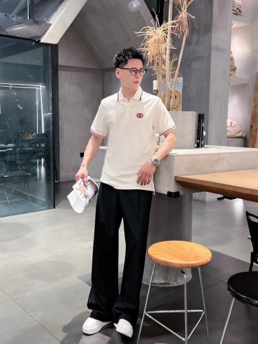 Gucc*合身版型M-Xxxl 23Ss最新最顶级版本织带拼边设计金属五金装饰纯色百搭翻领ploo衫，夏季经典系列品质专柜原单短袖，顶级制作工艺进口面料，专柜品