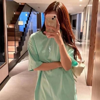 Ysl圣罗兰 高克重奶绿色纯棉直筒简约印花T恤短袖情侣款 Color: 绿色 Size: M-Xl M 肩宽49 胸围114 衣长 Cm L 肩宽50 胸围11