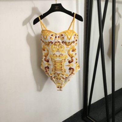 款号 5235 Dg*新款 复古花纹印花吊带连体泳衣，黄色，S-Xl，