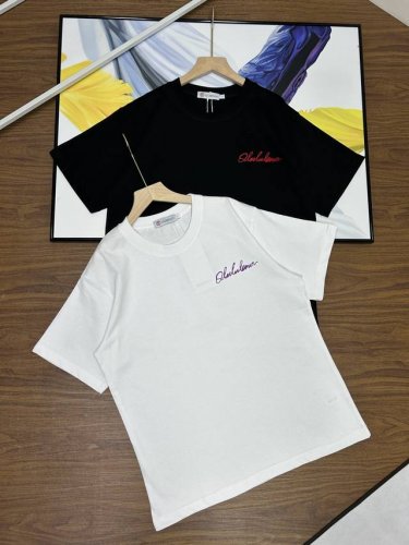 露露植绒Logo新款圆领纯棉T恤短袖情侣男女同款夏季品质短袖Lululemon 露露乐蒙专柜同款早春系列 Lulu前后Logo植绒印花圆领短袖T恤男女同款定织定