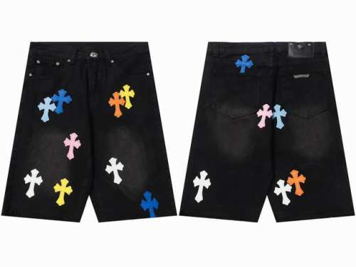 现货 9922 Ch复古彩色十字架拼皮洗水做旧宽松牛仔短裤男女同款 颜色：黑色 码数：28 30 32 34 36