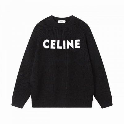 celine塞琳经典绣标字母圆领羊毛毛衣 颜色 黑色 蓝色 橄榄色 码数 S M L Xl Xxl