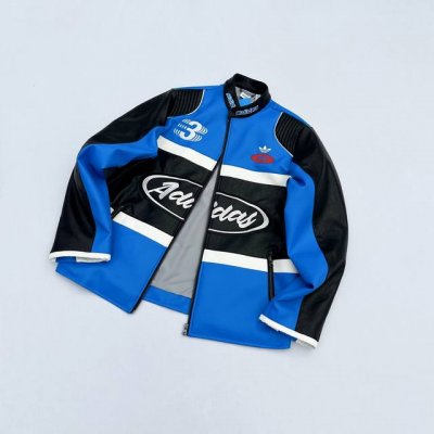 02503240 爆款上新 整体不厚 适合春季 阿迪 Adidas Originals Ss25 Rac pltr Jkt M 皮夹克机车服 黑蓝 白红 男女同