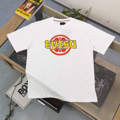 上新 款号：Ws2451 高版本 2025新款Evisu福神经典家花字母Logo图案印花休闲情侣圆领短袖T恤，经典永远不会过时、人手必备款，250G双纱纯棉不起
