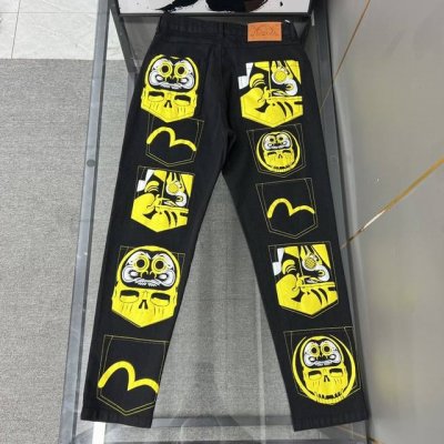 oc-557 Evisu摩凌福神牛仔长裤Evisu 福神牛仔裤 情侣款特供中山原厂原浆牛仔，面料环保，做旧拼接元素，和带有欧美风格的腰果花组合，与M的完美结合、