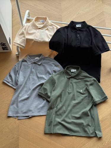 供 Saint Laurent paris圣罗 纯色 珠地polo短袖T恤 黑色 绿色 灰色 米色 s~Xl 原版180G索罗娜珠地棉速干轻量舒适透气夏日不闷热