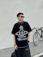 高品质 品名： 西太后 Vivienne Westwood 25Ss新款土星印花圆领宽松短袖男女同款短袖T恤 颜色：白色 黑色 尺码 M-L-Xl 肩宽 胸围