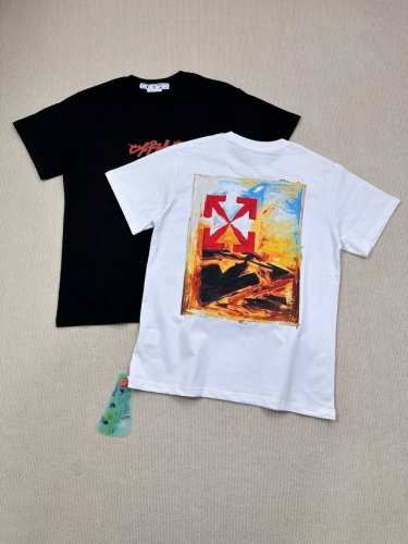 顶级版本上新 O48# -Off-White C O Virgil Ss24重工独家 新款刷漆油画印花Ow箭头Virgil Abloh警戒线高街复古短袖T恤 男