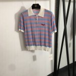 款号20252695 Valentin*新款 Logo刺绣 Polo领条纹短袖针织衫上衣，蓝紫色，黄色，Sml， M码；肩宽36，胸围94，袖长22，长52