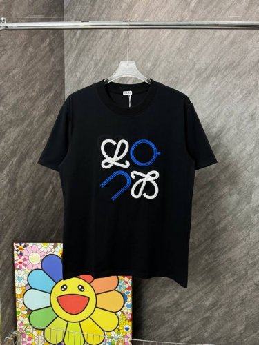 款号 G99 罗意威蓝白大标刺绣圆领短袖 Loewe官网Zp同步新款T恤 面料采用32支双纱280克高克重纯棉面料 同缸定织定染原版同色螺纹 进口机器十万针立体