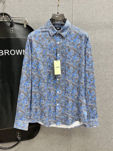 春夏款.三标全齐.新款 芬迪 独家客供新款原单男士休闲长袖衬衫 高端定制 高端版本 时尚百搭爆款进口面料 手感超柔软细腻 穿着亲肤舒适 高端精品 Logo定制纽