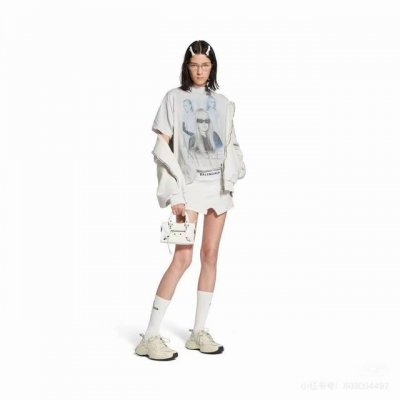 1226# 高版本Balenciaga25夏装新款巴黎世进口康利白墨直喷高清印花短袖T恤.透气印花.宽松版本.男女同款 码数：1.2.3.4