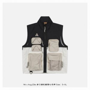 nike Acg 23Ss 多口袋机能背心马甲 大身面料是通过外贸大厂直接定织定染的 标准的公司单 面料采用 100%锦纶 350T低弹尼丝纺 表面有特殊褶皱纹