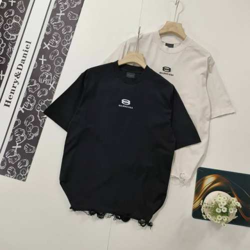 尺码Xs-L做旧风格 Balenciaga 巴黎世家2025Ss 双环Logo经典字母刺绣磨烂破坏短袖T恤 本市场No.1的质量 真正天花板品质 全部原版开发注
