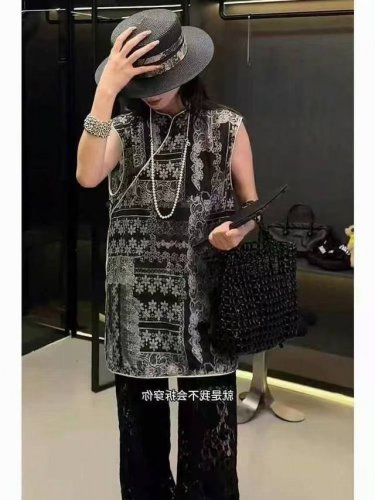 无袖衬衫新款欧韩货新中式盘扣复古大象中长款上衣 均码