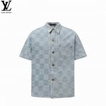 Louis Vuitton 路易威登 25Ss 棋盘格拼接水洗蓝牛仔短袖 Lv Distorted Damier 24年秋冬新款限量棋盘格牛仔，每年Lv牛仔外