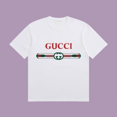 合作让利 高端品质 Gucci 2025Fall 春夏系列 腰带短袖T恤 区别普通印花 定织270G32支双纱纯棉面料 宽松版型 男女同款 Size：S M L