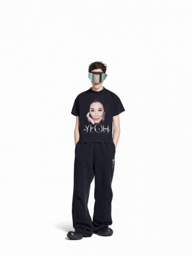 1227# Balenciaga25Ss新款巴黎世家康利白墨直喷印花短袖T恤.男女同款.宽松版本 码数：1.2.3.4