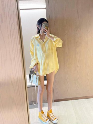 polo Ralph Lauren衬衫 格纹拼色翻领单排扣长袖 浅黄色 女款 格子衬衫｜黄色Ralph Lauren 永远的经典黄色格子衬衫、百穿不厌 是夏天海