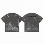 Balenciaga 巴黎世家 25Ss 早春新款 脏脏风做旧磨破复古灰涂鸦刺绣 Logo 字母水洗情侣圆领短袖T恤-顶级版本 Color：灰色 Size：S