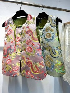 独家上新 龙凤吉祥织锦缎新中式马甲2色:浅粉、浅绿Smlxl