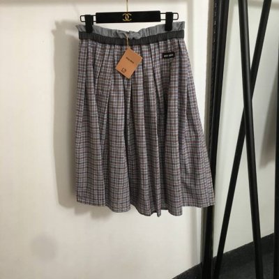 款号20252959 Miumi*新款 学院风复古格子网格拼接中长半裙 灰色 Sml M码 腰围68弹力 长64