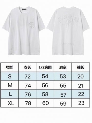 现货 2261 新款克罗心刺绣立体Logo洗水做旧 圆领短袖男女同款休闲宽松T恤 上衣 250克32支纯棉 颜色： 白色 码数：S M L Xl