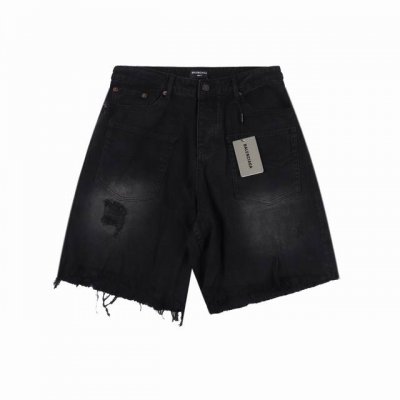 balenciaga巴黎世家Blcg24Ss新款反转口袋牛仔短裤. 重工水洗流苏须破坏破洞工艺.手工马溜工艺..百分比纯棉黑牛面料.男女同款.百搭 Size:X