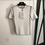 款号20251716 Chane*新款 小香Logo提花拼色波浪边短袖针织衫 上衣，白色，黑色，36 38 40， 36码；胸围76，袖长20，衣长55