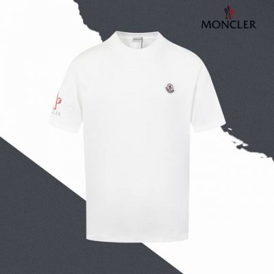 款号Xb105 moncler蒙口胸口小标后背字母植绒大标Logo印花圆领短袖 小标刺绣 印花 官网买的样衣回来打的板 原色原版1:1 市场发这么低不发这个价格