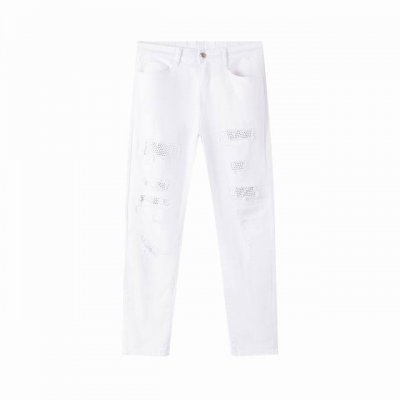 Amiri Mx1 烫钻 高街牛仔裤修身弹力水洗刀割破洞长裤 水洗大厂出品 正面 背面 裤脚猫须玩美落色 满满的高级感 膝盖部分破坏设计搭配拼皮设计 已经作为门