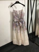 款号20252802 Zimmermann新款 风信子花朵印花 系带收腰吊带连衣裙 长裙，杏色，S-Xl， M码；胸围86，腰围74，长120