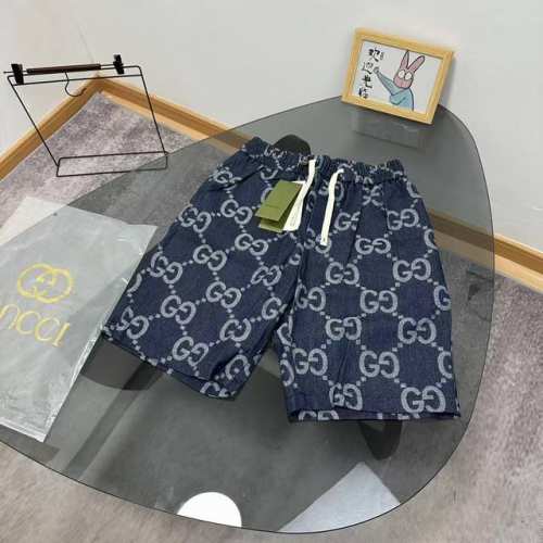 Gucci 古驰满印提花双G牛仔短裤五分裤-品牌标志由两个字母G组成的对称图案，辨识度很高 -面料订制订染，耗时之久，费时费工，正品购入，完美还原原版-面料采用