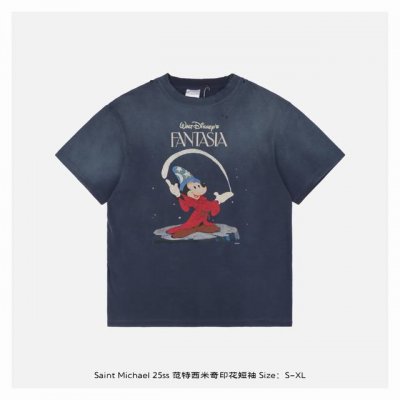 saint Michael 25Ss 范特西米奇印花短袖 整体面料选用 克100%纯棉16织双纱汗布面料 圆筒无侧缝面料 螺纹选用300G100%纯棉1*1弹力