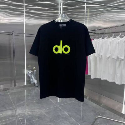 Alo 2025春夏新款 圆领短袖T恤 发泡 男女同款宽松版 S M L Xl Xxl 五个码 黑色 白色 灰色 浅绿色
