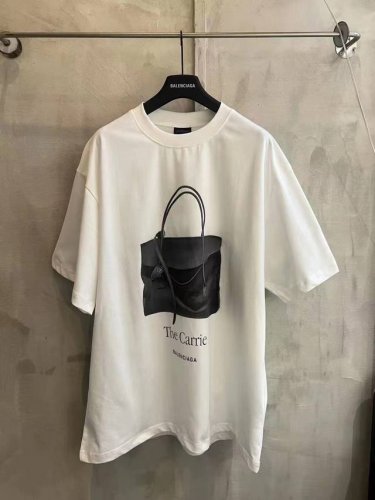 1212# Balenciaga25Ss巴黎世家新款进口白墨3D逼真直喷巴黎手提袋高清数码直喷印花短袖T恤.300克双纱面料.350克双纱十字螺纹领口.宽松版本