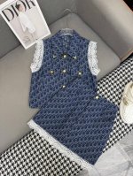 Dio* 25Ss新款翻领马甲上衣半裙套装 花边拼接装饰 牛仔提花面料 气质款 单色三码Smla807p.