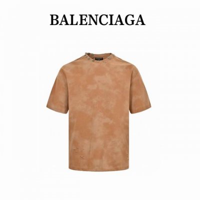 Balenciagag 巴黎世家 23Ss 铆钉穿刺水洗破洞短袖 定织定染国标高支高密280克重磅面料，380克双纱十字罗纹，螺纹采用同缸染色，颜色一致无色差，