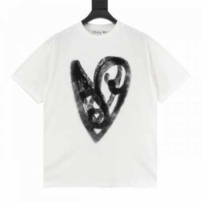 Acne Studios 2025新品复古爱心涂鸦印花短袖T恤 宽松休闲的版型 中性可穿的风格 随性的耷拉袖口展现出慵懒的穿着方式 胸前正面双层大爱心徽标图案
