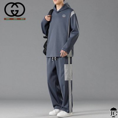 春季首发真标可扫码 Gucci专柜同款上市本季主打，货源充足秋季新翻领卫衣套装男秋季新款休闲上衣翻领套头拉链衫拼接长袖长裤衫宽松两件套独家印花工艺 严格把控品质