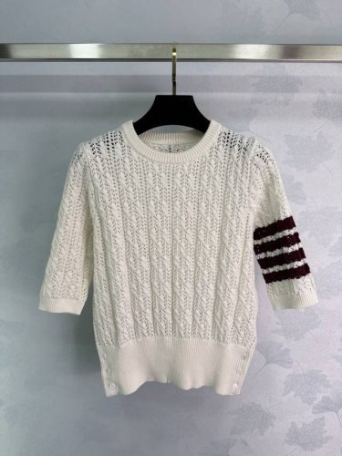 Tb* 2025春夏最新系列 限定新款不规则撞色圆领重工提花学院风针织拼接罗纹短袖上衣出货 全身镂空提花工艺经典定制纱线袖子领口下脚 撞色拼接独特个性全身定制立